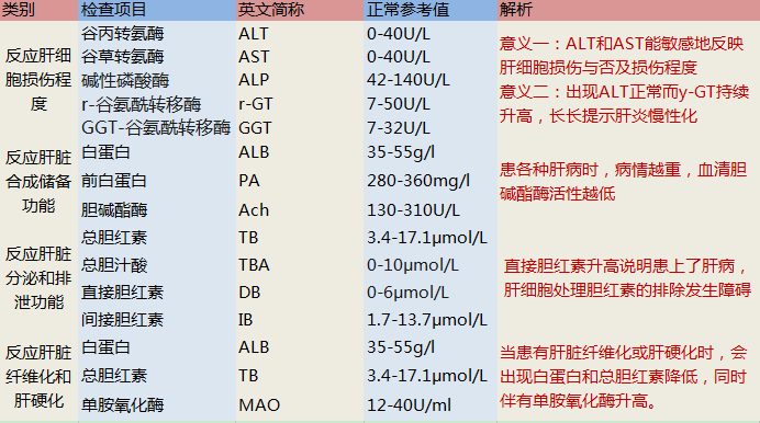 肝功能检查项目